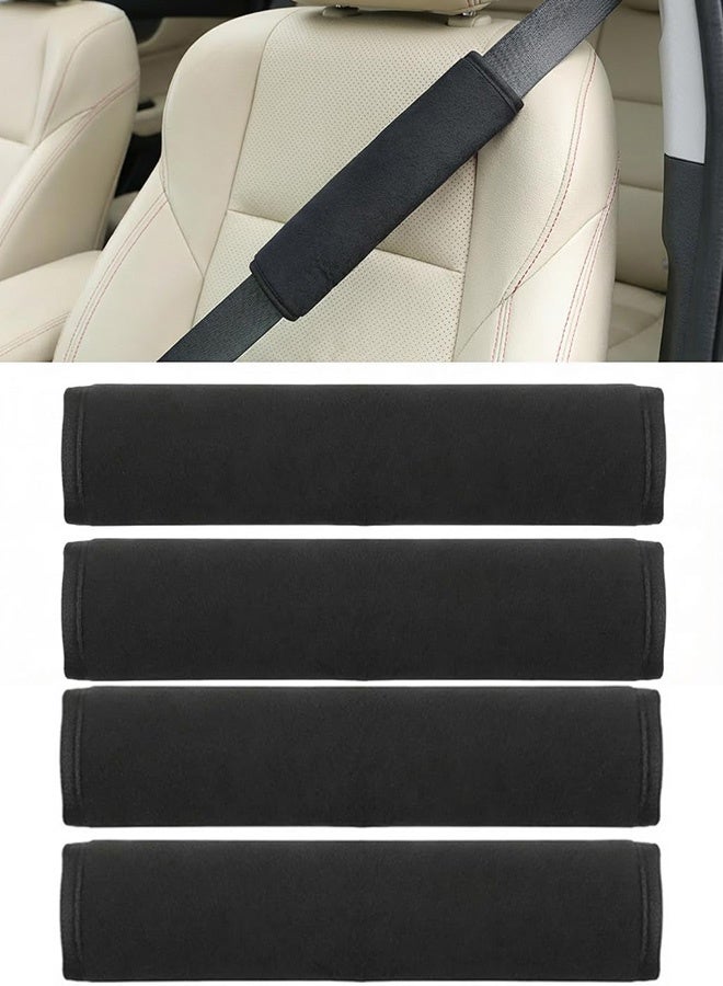 4 قطع من أغطية أحزمة أمان السيارة الناعمة السوداء المريحة والمتينة لحماية المقاعد للسيارات والشاحنات وسيارات الدفع الرباعي والشاحنات الصغيرة، ملحقات داخلية للسيارات تناسب جميع أنواع السيارات، مناسبة للرحلات اليومية والرحلات العائلية - Image 1